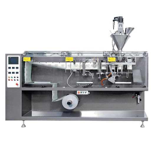 Máy đóng gói bột dạng trục vít nằm ngang: Trên hệ thống máy đóng gói bao gồm: Máy tạo túi - máy cung cấp nguyên liệu - đầu định lượng trục vít servo, máy thu bụi Máy đóng gói trục vít ngang chuyên dùng để đóng gói nguyên liệu dạng bột, định lượng lớn, với đa dạng các loại túi như túi 4 biên, túi tự đứng, túi zipper…. Với hệ thống biến tần điều tốc, encoder và cảm biến quang điện nhập khẩu, động cơ xuống liệu servo và hệ thống điều khiển PLC tiên tiến. Máy đóng gói tự động gắp túi, mở túi, chiết nguyên liệu, hàn miệng, cho hiệu quả vượt trội hơn so với tất cả những dòng máy đóng gói thông dụng khác cả về hình thức, độ chính xác và tốc độ đóng gói. Thông số máy đóng gói bột trục vít ngang: Model:DP215 Tốc độ đóng gói:25-50 túi /p(căn cứ theo từng loại nguyên liệu) Điện nguồn:380V Công suất:5.4KW Kích thước: Bản vẽ Tiêu thụ khí nén:0.7m³/min Nhiệt độ hàn:100~190℃ Phạm vi định lượng:10~300g Hình thức mở túi:khí nén Kích thước túi:Rộng:85-160mm Cao:120-300mm Độ dầy màng: ≥0.06mm Loại túi:PET, CPP, BOPP Xuất xứ: Trung Quốc