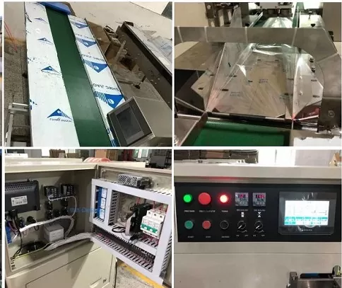 Thông số kỹ thuật của máy đóng gói bánh thổi khí Nito: Tốc độ đóng gói: 35 – 180 sản phẩm / phút. Kích thước túi: 80 – 240mm (dài), 30 – 130mm (rộng), 5 – 45 (dài). Độ rộng của màng film: 80 – 300mm. Chất liệu màng đóng gói: OPP, CPP, PT, PE, KPT, CPP, ALU – FOIL. Công suất thiết bị gia nhiệt: 2.4kW. Công suất động cơ: 0.2 – 0.4kW. Tổng công suất máy: 3kW. Kích thước máy: 4000*950*1600mm. Trọng lượng: 600kg. Các tính năng ưu tú của máy dạng nằm: Thông qua màn hình cảm ứng HMI giao diện người – máy, người dùng dễ dàng vận hành máy, cài đặt thông số kỹ thuật nhanh chóng. Hệ điều khiển PLC hiện đại, tân tiến giúp máy vận hành ổn định nhưng vẫn đảm bảo năng suất. Máy đóng gói nằm ngang được trang bị mắt thần (cảm biến quang điện) độ nhạy cao, cực kỳ chính xác khi nhận diện bao bì hay nguyên vật liệu. Đồng thời, máy sẽ tự động ngừng khi hết bao bì, nguyên liệu hay có sự cố xảy ra thông qua hệ thống báo lỗi, đảm bảo vận hành an toàn. Thiết kế động cơ bước (Stepper), chiều dài túi có thể điều chỉnh, cắt sao cho phù hợp chỉ với 1 động tác, giúp tiết kiệm thời gian và màng film. Thiết bị điều khiển nhiệt độ PID hoạt động độc lập, phù hợp cho mọi loại chất liệu bao bì. Cấu trúc máy đơn giản, gọn nhẹ, dễ dàng di chuyển, thuận tiện cho việc vệ sinh cũng như bảo trì bảo hành về sau. Thân máy đóng gói bim bim bánh mỳ có thổi khí đặc biệt là các bộ phận tiếp xúc trực tiếp nguyên liệu đều được làm từ inox 304 cao cấp, không hoen rỉ, không thôi nhiễm chất độc hại, đảm bảo tiêu chuẩn chất lượng vệ sinh an toàn thực phẩm. Thành phẩm sau khi đóng gói đẹp mắt, múi hàn kín chắc chắn, lượng khí được bơm vào vừa đủ, hợp lý. Có thể bổ sung chức năng in date sản phẩm nếu quý khách hàng yêu cầu.